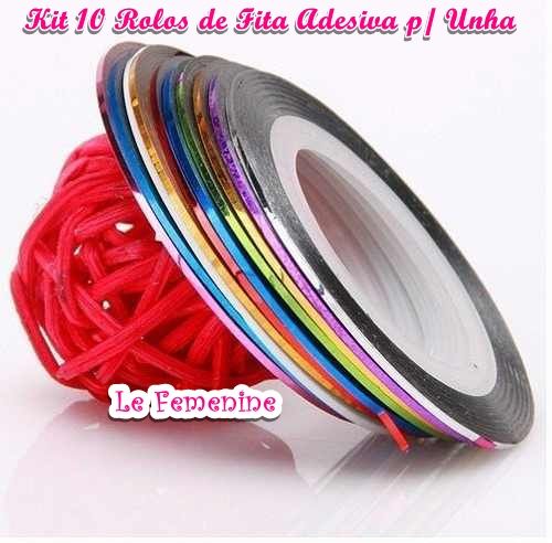 Kit 10 Rolos de Fitas Adesivas para Decoração de Unhas